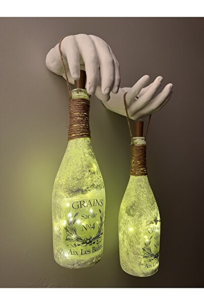 Mes Reves El Yapımı Heykel El Dekorlu Led Işıklı Buzlu Cam Şampanya Şişesi Ap...