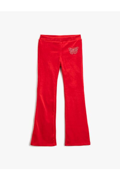 Koton Fleece Flare Sweatpants with Butterfly Embroidery Detail