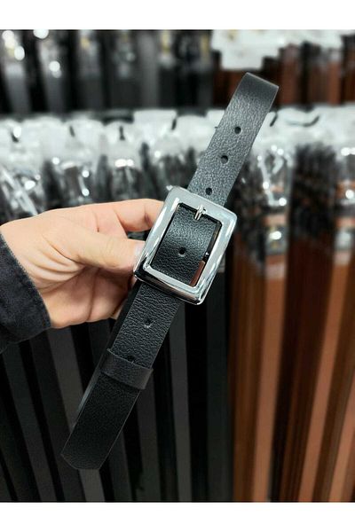 Kemerix 100% Genuine Leather Women's Black Belt with Silver Buckle