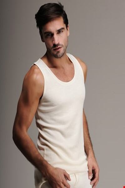 Hasyün قميص داخلي رجالي من الصوف الكريمي المتشابك