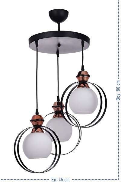 polataydinlatma Milano 3 Lü Opal Camlı Sarkıt Avize (siyah)