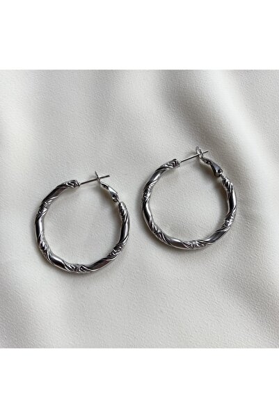 HERA AKSESUAR Çelik Halka Gümüş Renk Küpe