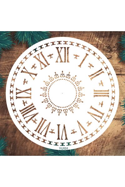 STENCİLTASARIM Stencil Design Yu031 Clock Wall Wood Glass Painting Pattern 80x80cm