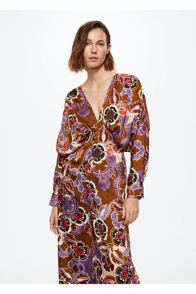MANGO Woman Patterned Satin Jumpsuit