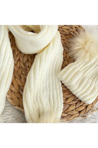 AKİF GİYİM Children's Pompom Scarf & Beanie Set of 2