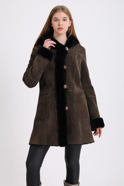 Leather Club Haki Kürk Içlikli Süet Kaban