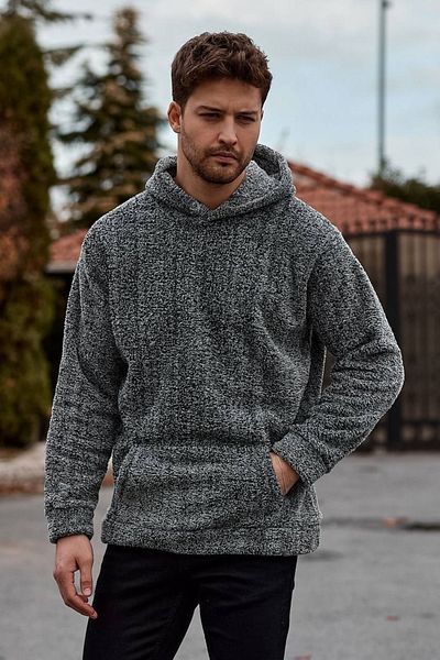 Buteks Ζακάρ Unisex Anthracite Grey Kangaroo Pocket Oversize Hooded Wellsoft Fleece βελούδινο Teddy φούτερ