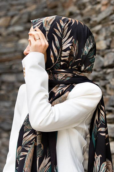 Vissona Γυναικείο Luxury Medina Silk Shawl Μαύρο - Petrol Green