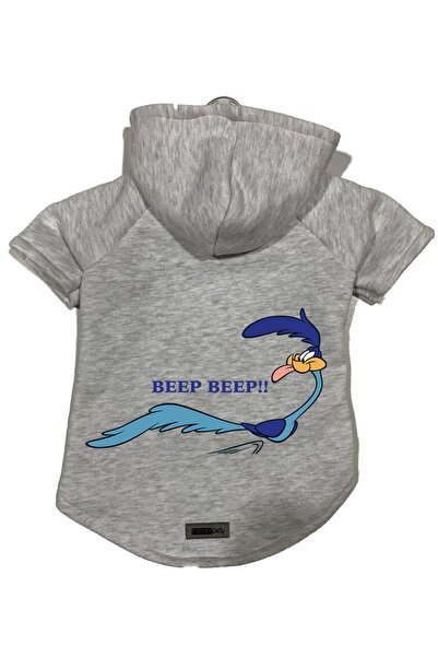 Monopetz Grey Road Runner - مقاس Xs، سويت شيرت صوف بغطاء للرأس مع ملابس للكلا...