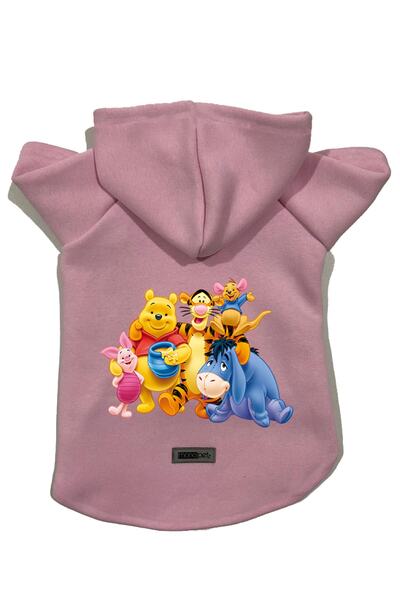 Monopetz سويت شيرت من الصوف بغطاء للرأس ملابس للكلاب والقطط - وردي ويني - مقاس M