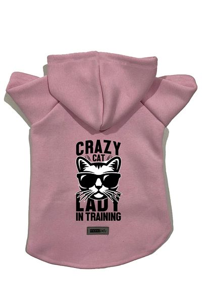 Monopetz Hooded Fleece Sweatshirt Dog And Cat Outfit & Dress - Pink Crazy Cat