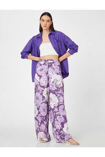Koton Geblümte Palazzo-Hose mit elastischen Taillentaschen