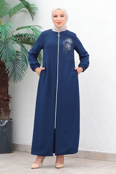 Modamihram Chiffon-Abendkleid mit Reißverschluss, Abaya Indigo 17300