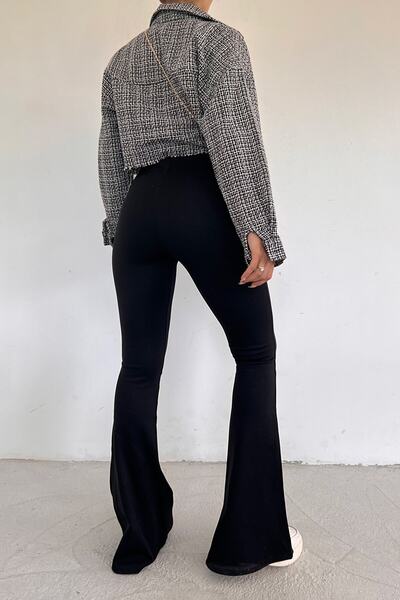 MODA SERYA Dámské černé kalhoty s rozšířenými nohavicemi, látkové kalhoty, legíny s vysokým pasem, lycra, stahovací