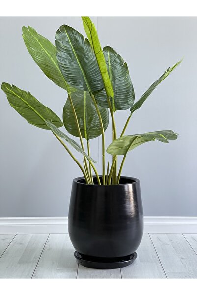 odka Armut Model Geniş Çaplı Saksı 28cmx28cm Tabaklı Siyah