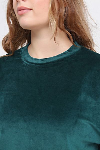 İkmal Thick Crew Neck Velvet Tracksuit Set Emerald