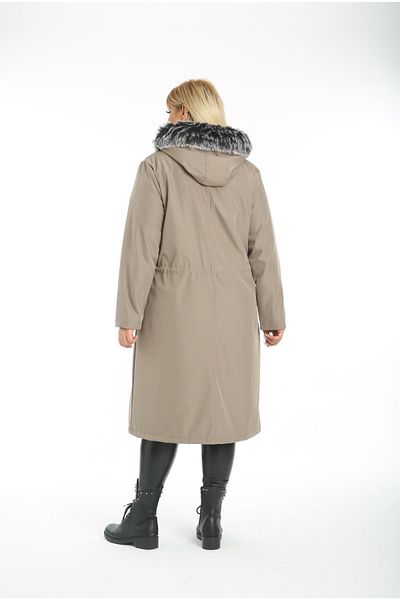 By Alba Collection Women's Long Bondite Fabric Curly Inside Large Size Coat Stone Color