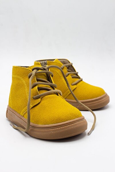 sermoda Bağcıklı Fermuarlı Deri Bebek Bot Hardal