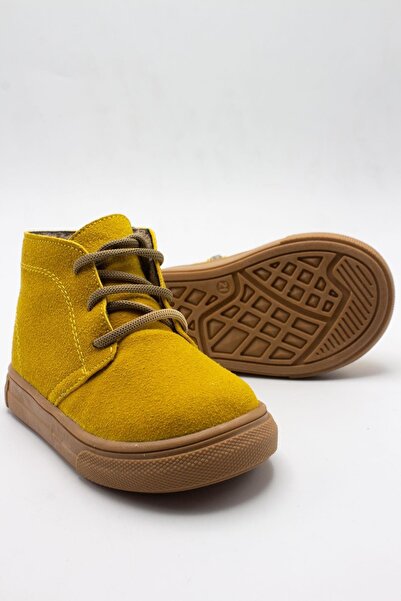 sermoda Bağcıklı Fermuarlı Deri Bebek Bot Hardal