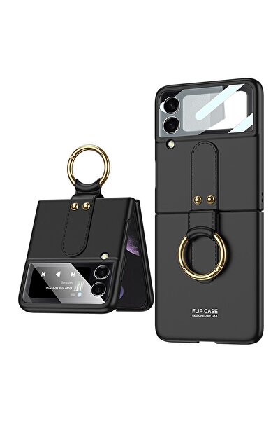 Microcase Samsung Galaxy Z Flip 3 Yüzük Standlı Plastik Kılıf - Siyah Al3167