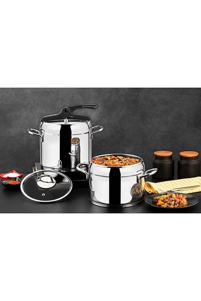Evimsaray Pressure Cooker Set Emerald Black 7+4lt