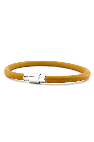 Solfera Yellow Colored Real Leather Metal Clip Men's Bracelet M025h