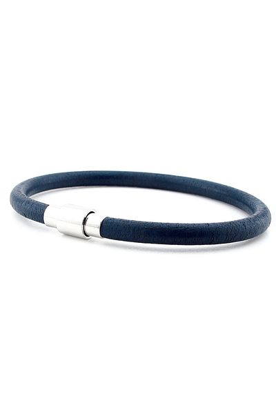 Solfera Navy Blue Color Real Leather Metal Clip Men's Bracelet M025j