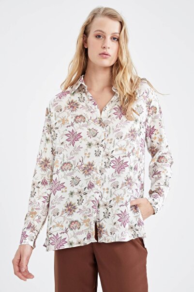 DeFacto Tradycyjna koszula z wiskozy o kroju oversize, wzorzysta, z długim rękawem