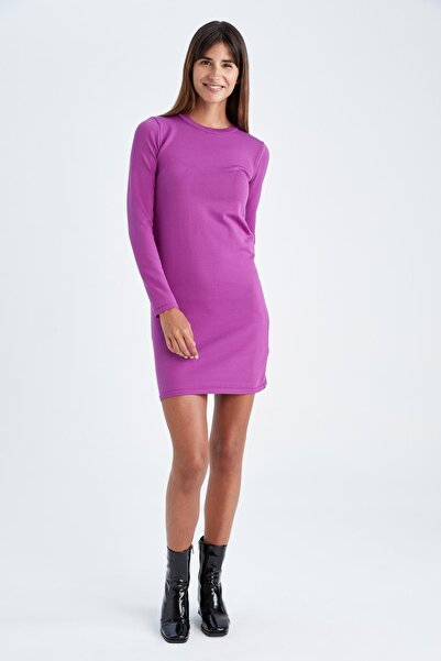 DeFacto Dopasowana sukienka mini z okrągłym dekoltem