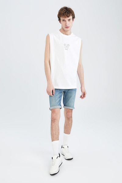 DeFacto Boxy Fit Crew Neck trópusi mintás pántos pamut fésült alsóing