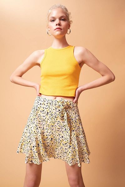 DeFacto Fustă scurtă mini cu voluri cu modele florale