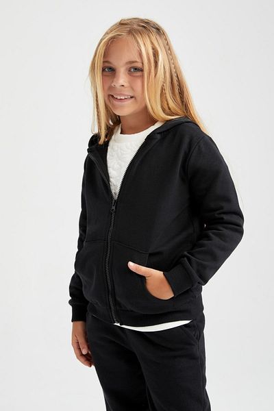 DeFacto Girl's Regular Fit Back to School Hooded Cardigan