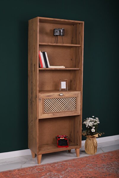 MBK AHŞAP 5 Raflı , Kapaklı Ahşap Retro Kitaplık