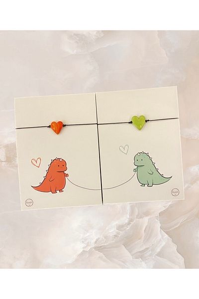SWORDS CONCEPT Double Orange And Green Murano Heart Dinosaur Friendship Bracelet