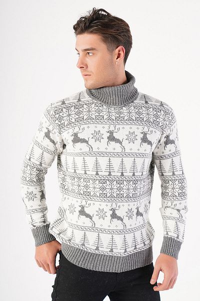Trist Star Men's Turtleneck Deer Patterned New Year's Knit Sweater