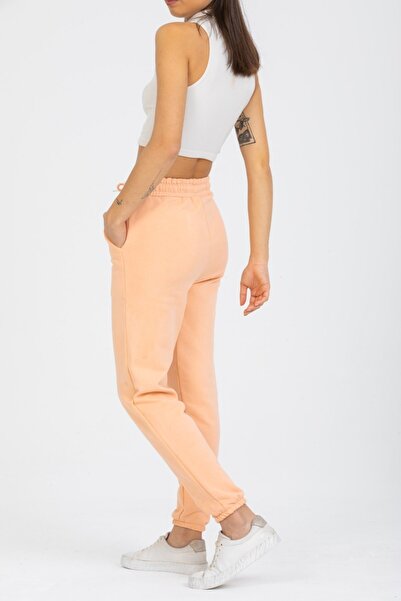 Deafox Women's Salmon High Waist Elastic Three Thread Sweatpants