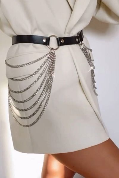Sweet Demon Women's Chain Waistband Adjustable Stylish Leather Waist Belt Black