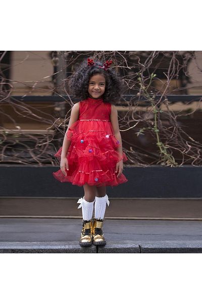 Mashotrend Christmas Girl's Evening Dress - Pine Tree Children's Dress - Christmas Dress