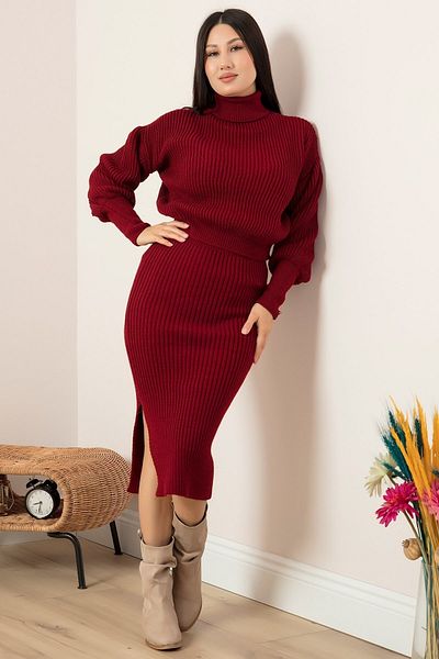 PULLIMM Balloon Sleeve Sweater and Skirt Knitwear Set 3352