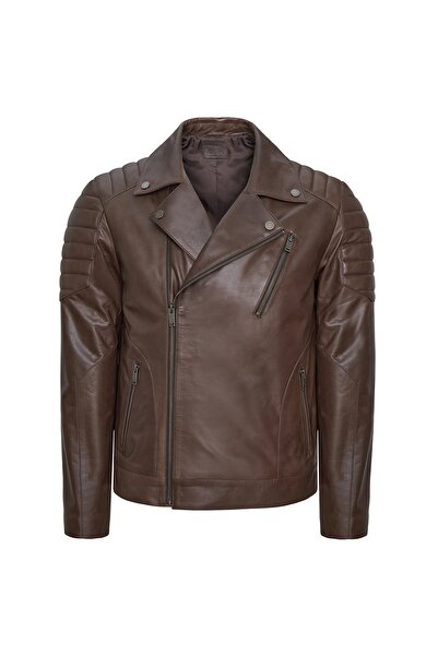 Desa Nereo Brown Men's Leather Biker Coat