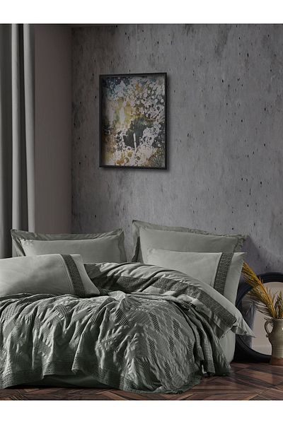 alfa home طقم بيكيه برباط من فريا مكون من 7 قطع أنثراسايت