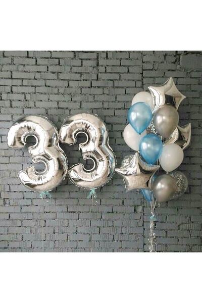MFM Set de baloane din folie de argint cu numărul 33 pentru petrecere