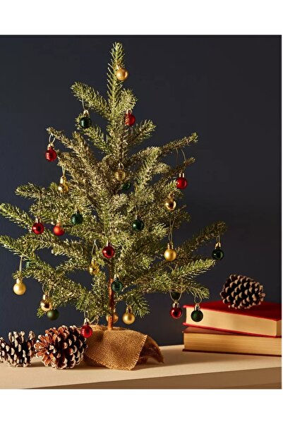 QUEEN AKSESUAR Yeni Yıl Yılbaşı Lüks Koleksiyonluk 30 Lu Mini Çam Ağacı Dekorasyon Top Seti Süs Kırmızı Metalik