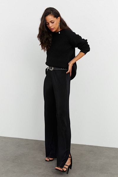 Cool & Sexy Schwarze Palazzo-Hose mit Falten für Damen İZ0146
