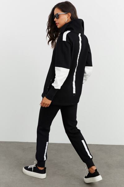 Cool & Sexy Schwarzes Trainingsanzug-Set mit seitlicher Schnürung für Damen iZ505