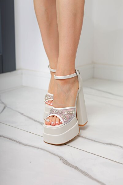 Gelinlik Ayakkabıcım Nakış Detaylı Çift Platform Sedef Gelinlik Ayakkabısı - Ganakısvers