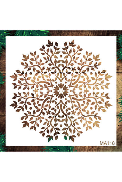 STENCİLTASARIM Stencil Tasarım Ma118 Yaprak Mandala Duvar Ahşap Cam Boyama De...