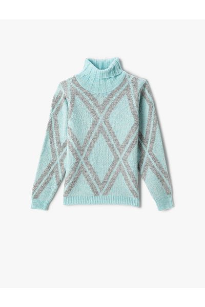 Koton Rollkragenpullover mit Rautenmuster und langen Ärmeln