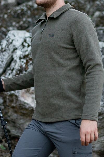 Huğlu Φούτερ με μισό φερμουάρ χακί χρώματος Fleece