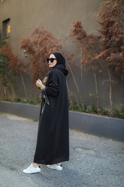 NS Moda Women's Hooded Scuba Dress Black Model-478